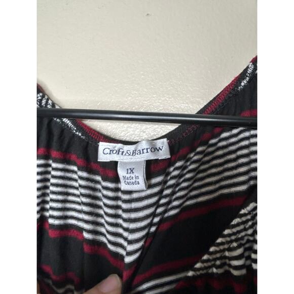 Women’s 1X Croft & barrow black red white striped off shoulder shirt blouse - Picture 2 of 3